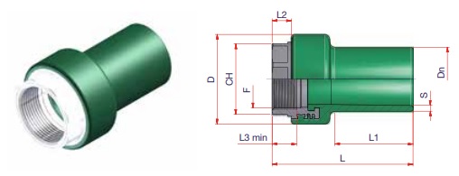 Адаптер гнездовой 50мм 1 ½' для одностенного трубопровода, Артикул 19SAFL50112